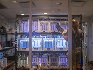 3D printers sit in Murray Hall's BeAM Makerspace on Feb. 10, 2023.