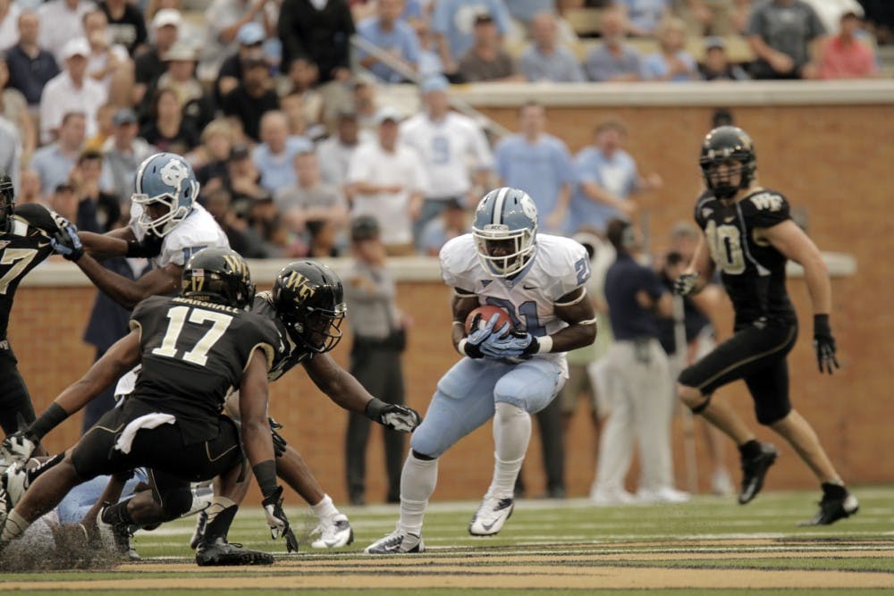 The Demon Deacons beat the Tar Heels Saturday at the BB&T Field 28-27. The Demon Deacons beat the Tar Heels Saturday at the BB&T Field 28-27. 