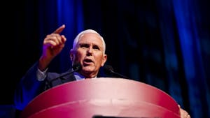 Mike Pence, former vice president of the United States, speaks to a room of students and community members during a speech on UNC's campus on Wednesday, April 26, 2023. Pence was hosted by the UNC College Republicans in an event called "Saving America from the Woke Left."