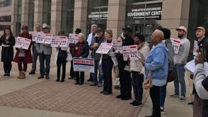 Charlotte City Workers Union organized a rally at City Hall on Monday, March 2, 2020. Speaking to the crowd is Dimple Ajmera, City Council member in support of Medicare for All, running for State Treasurer. Photo courtesy of Miranda Eltson.&nbsp;
