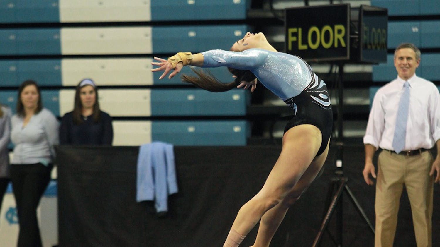 Junior Lexi Cappalli performs her floor routine at the meet against Auburn on Friday, January 9th.  