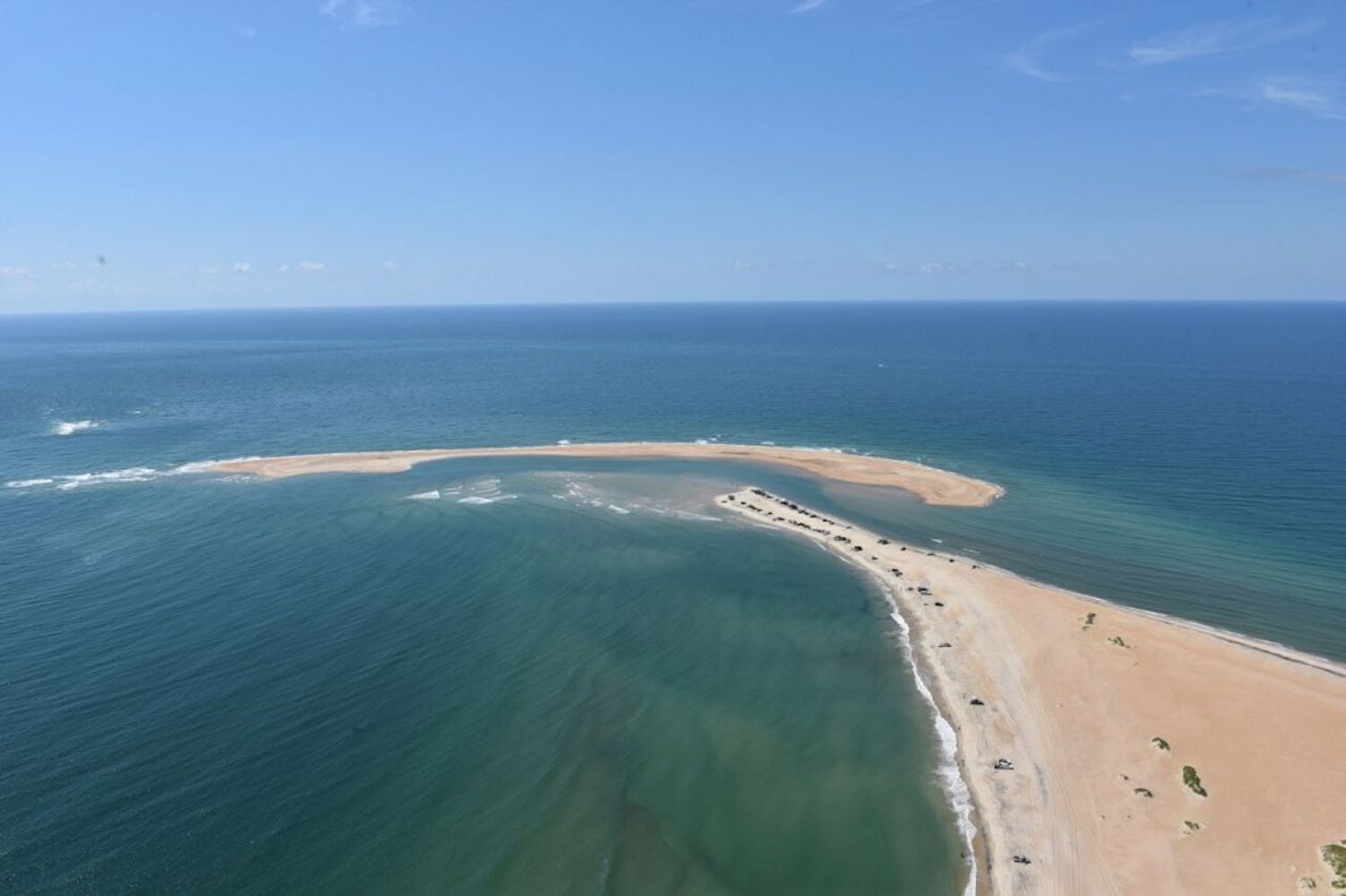 A new island started forming off the coast of Cape Point in the Outer Banks last fall. The sandbar, named Shelly Island, was found to be connected to Hatteras Island. Photo courtesy of outerbanks.org.