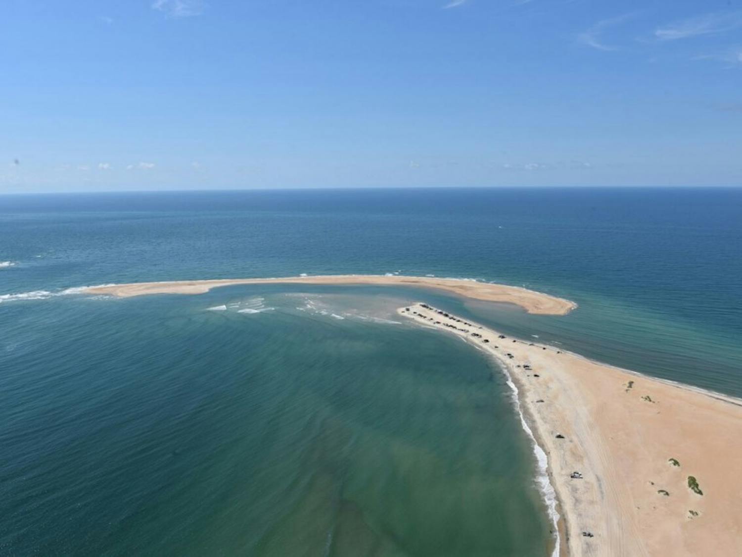A new island started forming off the coast of Cape Point in the Outer Banks last fall. The sandbar, named Shelly Island, was found to be connected to Hatteras Island. Photo courtesy of outerbanks.org.