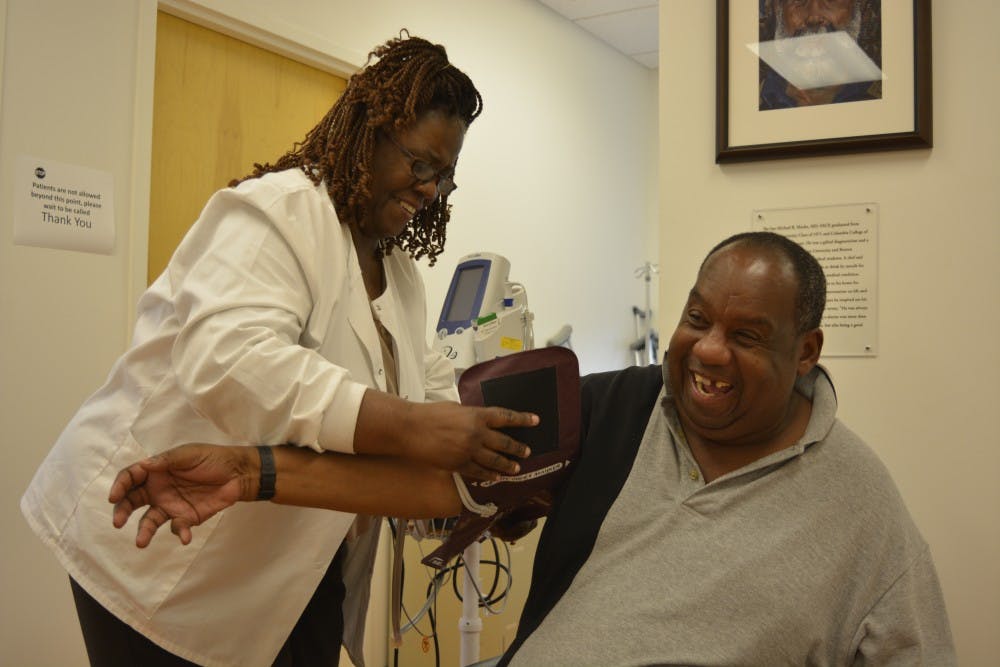 <p>Eddie Caldwell has his blood pressure taken before an appointment at the Inter-Faith Council Community Health Center in Chapel Hill, NC, on Tuesday afternoon.</p>