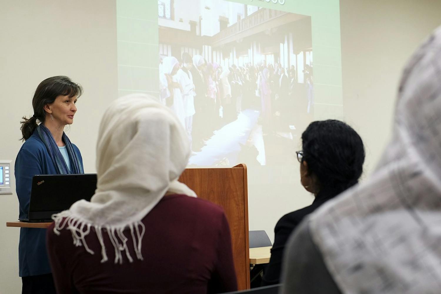 Dr. Juliane Hammer gives a talk on Gender, Muslim Women, and Islamophobia Monday evening in the Student Union. 