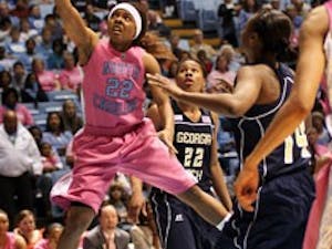 Sophomore point guard Cetera DeGraffenreid lays in two of her team-high 22 points on Sunday 