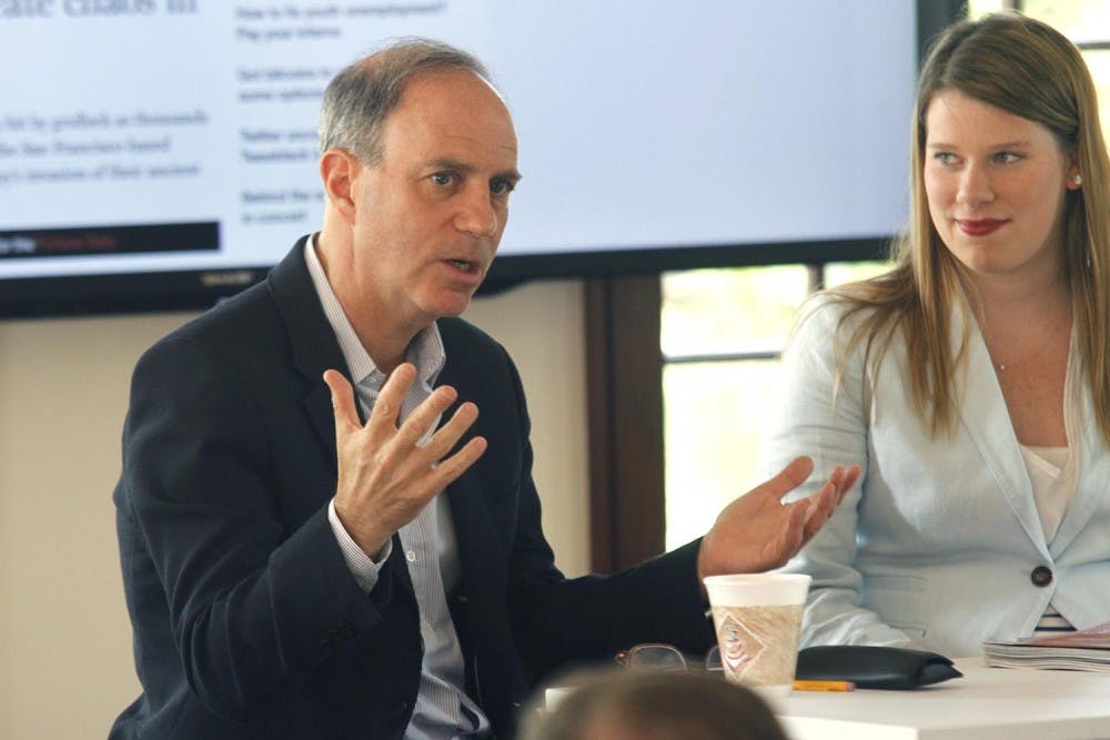 Andy Serwer, the managing editor for Fortune magazine, spoke in Carroll Hall on Wednesday afternoon. The event was hosted by the Journalism and Public Policy departments. 
