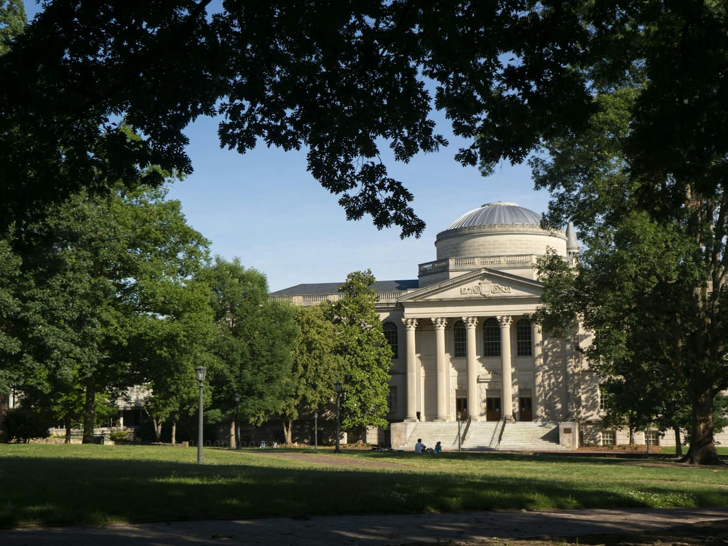 Wilson Library and Polk Place, or the quad, pictured on June 7, 2020.