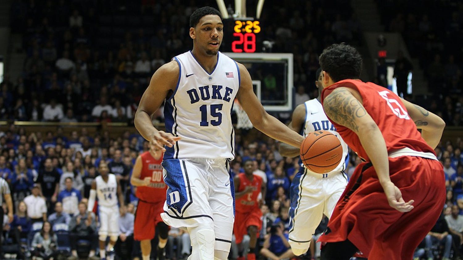 Freshman center Jahlil Okafor came into the Duke program as the No. 1 overall prospect in the 2014 class. Okafor was named the AP Preseason Player of the Year.Courtesy of The Chronicle/Jesús Hidalgo