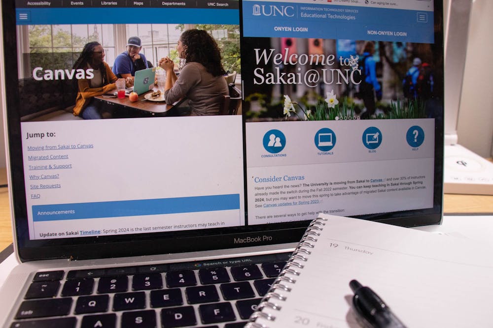 As UNC transitions from Sakai to Canvas, many students must access course material on both sites.
