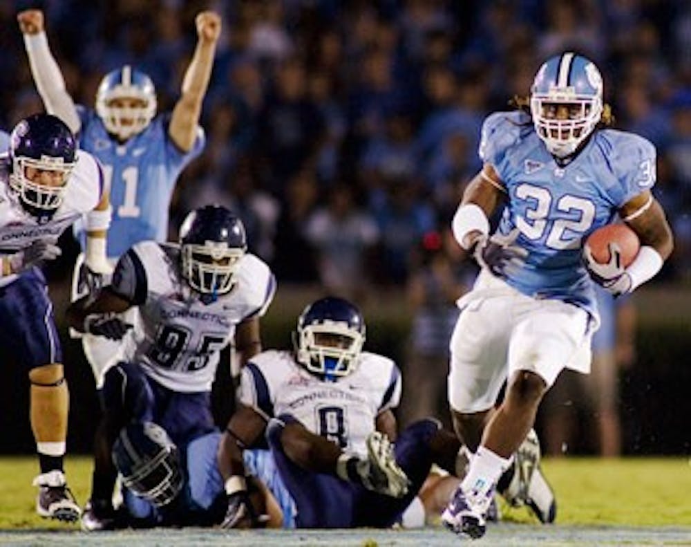 Ryan Houston (32) and the rest of the Tar Heels hope for a repeat victory against UConn in Storrs, Conn.