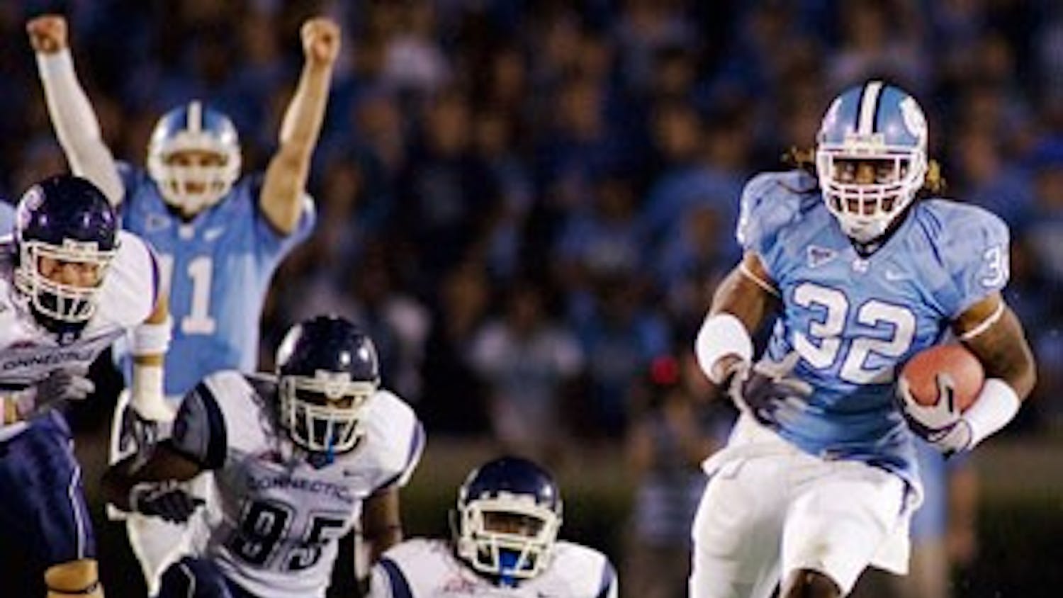 Ryan Houston (32) and the rest of the Tar Heels hope for a repeat victory against UConn in Storrs, Conn.
