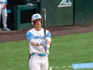 Sophomore outfielder Vance Honeycutt (7) is up to bat during the baseball game against Stony Brook on Friday, March 13, 2023, at Boshamer Stadium. UNC beat Stony Brook 3-2.