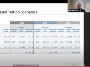 Screenshot from the virtually-held Tuition and Fee Advisory Task Force meeting on Thursday, Oct. 29, 2020 where committee members discussed recommendations for tuition increases.
