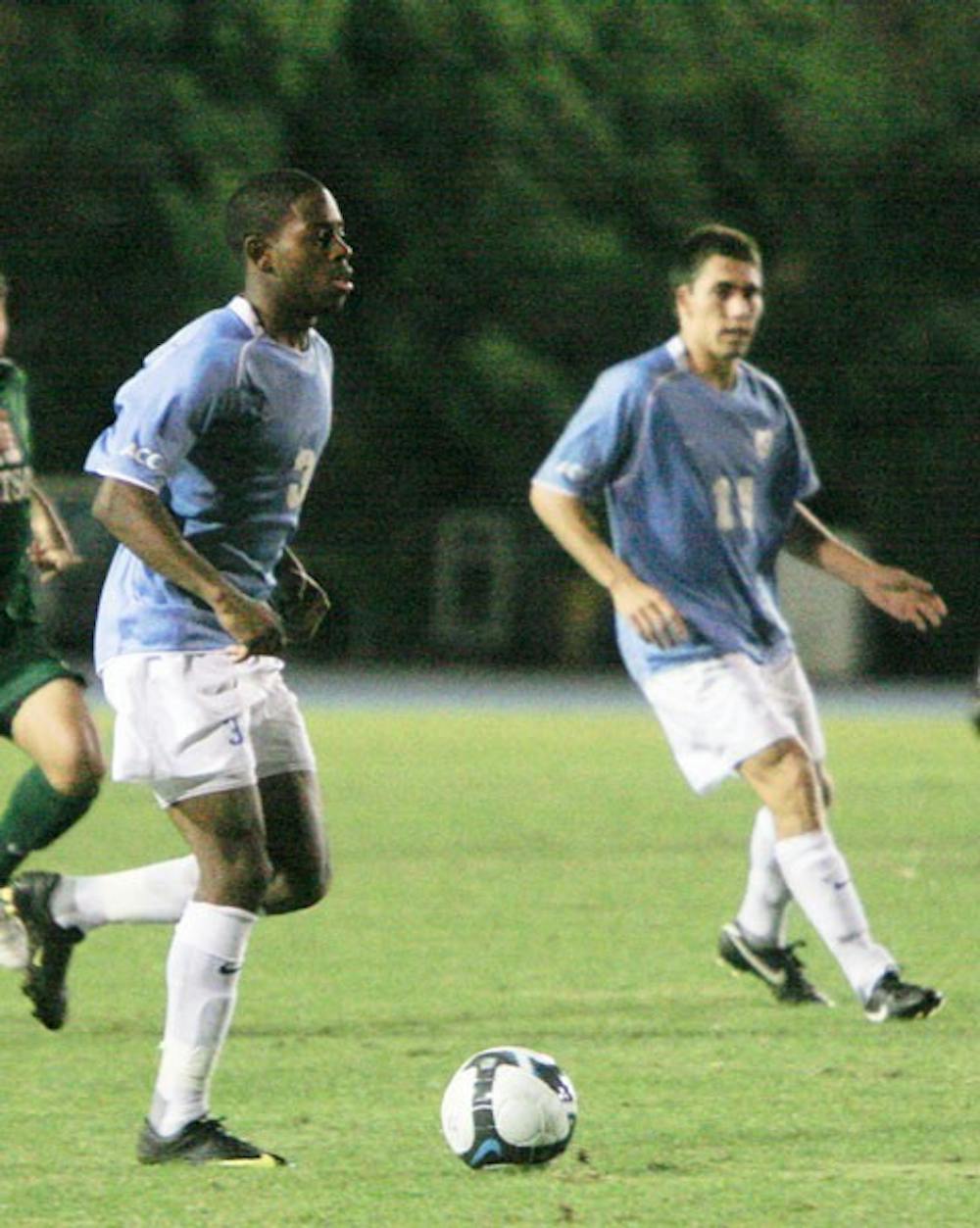 Sophomore forward Alex Dixon (3) scored three goals in the span of 7 minutes to propel the Tar Heels to a 7-0 romp of Stetson.