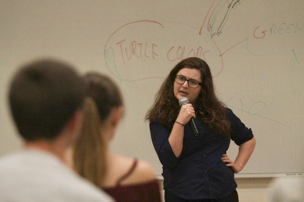 UNC-Chapel Hill alum Marcie Maier headlined Chapel Hilarity's Stand Up Night event in the Genome Sciences Building on Friday night.