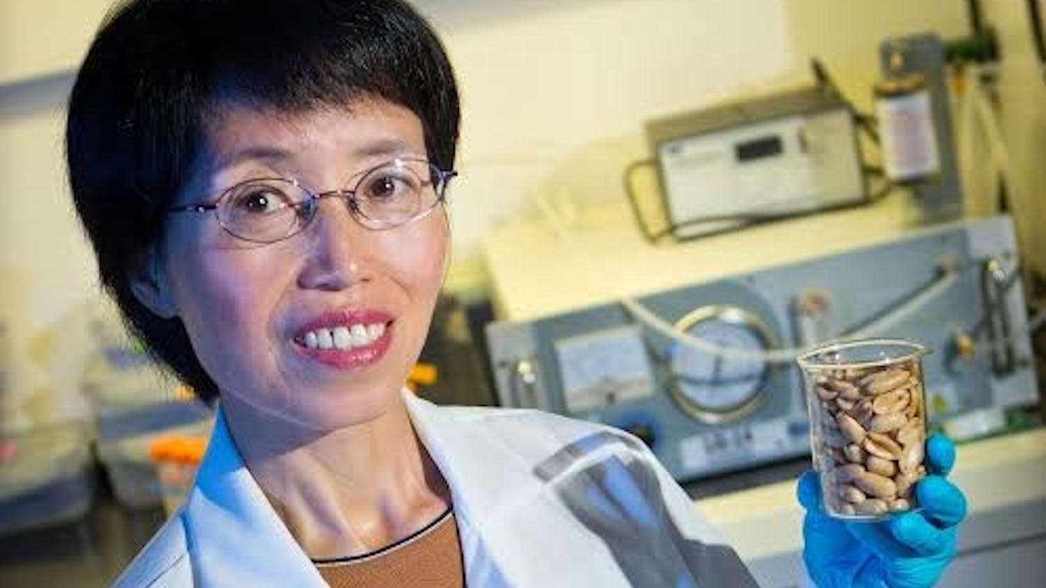 Dr. Jianmei Yu, a food science researcher in the College of Agriculture and Environmental Sciences at N.C. A&T,  who has patented research into decreasing allergens in peanuts. The process retains the quality and functionality of whole, roasted peanuts, and can easily be integrated into existing food production processes.