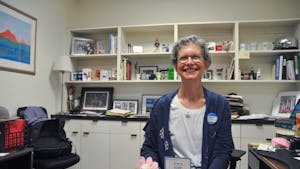 Stephanie Brown poses for a portrait in Park Library on Wednesday, April 5, 2023. Brown, Park Library's director, is retiring after 14 years on the job.
