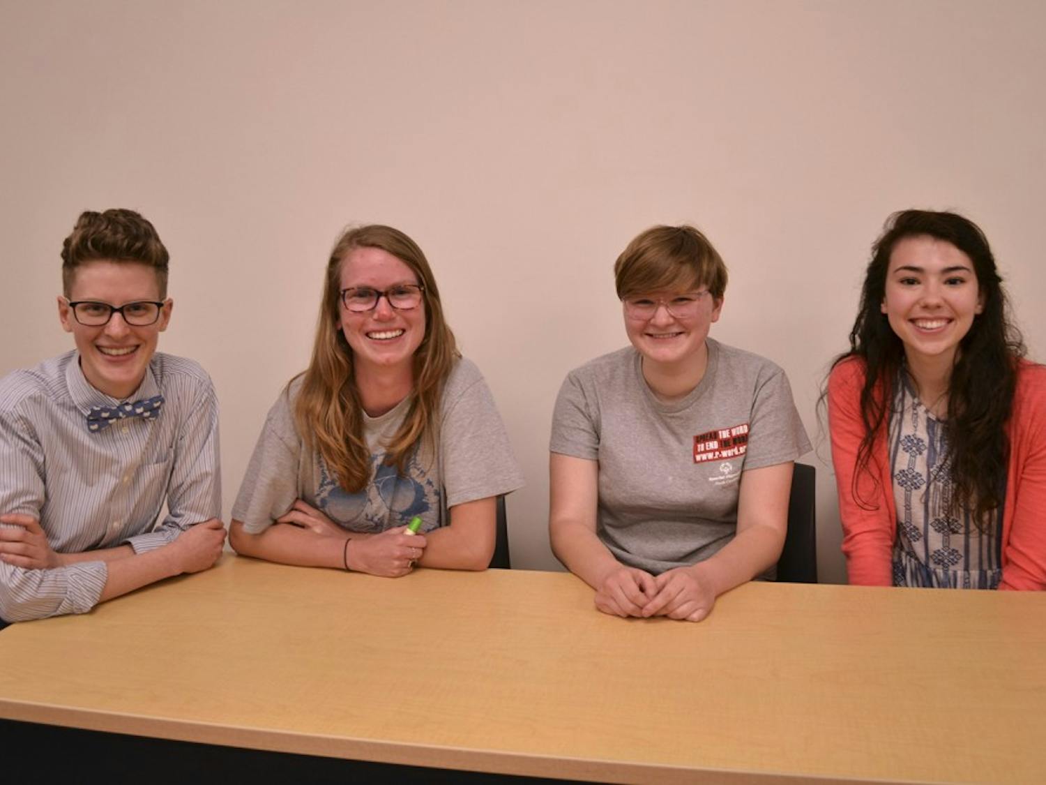 The panel coordinator, grad student Rae Jodrey with Adeline Dorough '16, Auden Tibbetts '19, and Madeline Ray '18 spoke about their non-visible disabilities on Thursday, April 14.