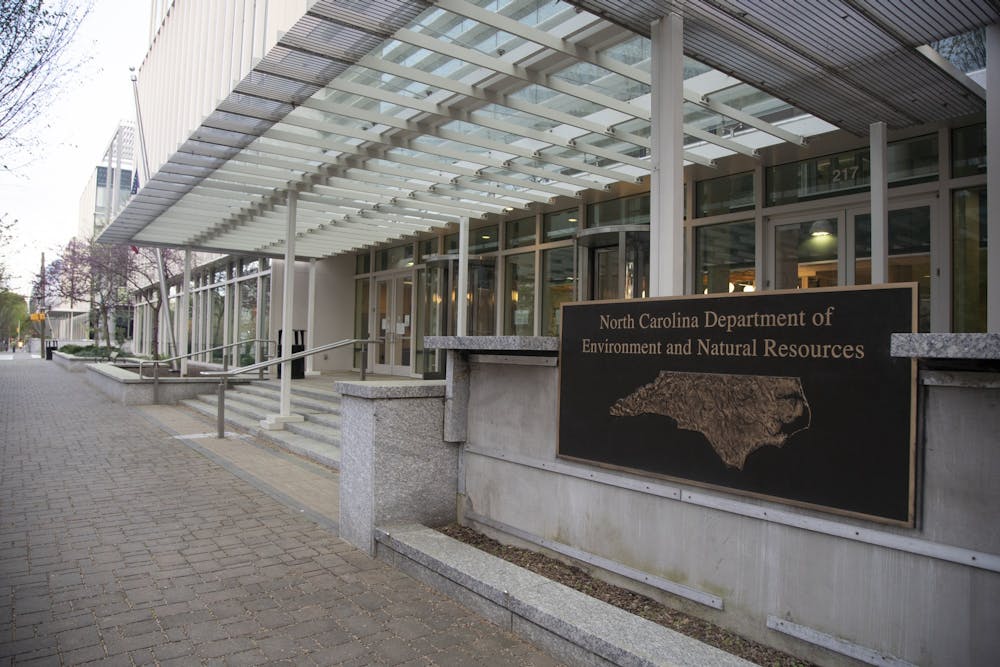 <p>The N.C. Department of Environment and Natural Resources building pictured on March 30, 2020 in downtown Raleigh. Various environmental agencies have faced budget cuts and fewer staff members over the past few years.</p>