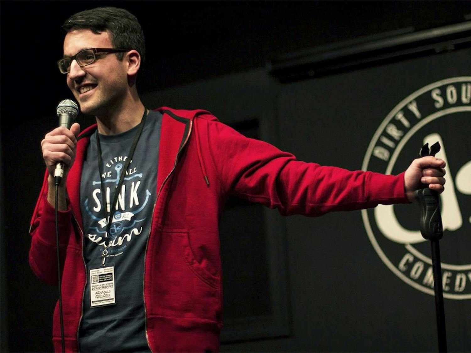Andrew Aghapour, a Ph.D. student and stand-up writing workshop teacher, performs at N.C. Comedy Arts Festival on Feb. 5, 2015. Courtesy of Ryan Kelly Coil.
