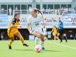 UNC's Avery Patterson, a junior defender/forward/midfielder drives towards the goal on August 7, 2022. UNC won 5-0 over VCU during the first exhibition game of the season.