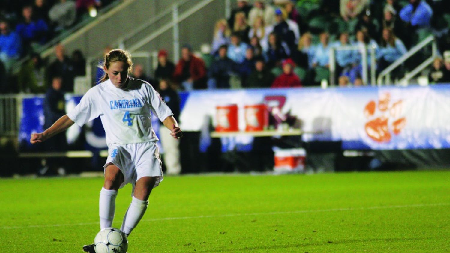 Meghan Klingenberg lines up a penalty kick that ultimately hit the post in UNC’s 5-4 shoot-out loss to Wake Forest in the ACC Tournament semifinals. Klingenberg had the equalizing goal for the Tar Heels with less than three minutes left. It is the first time in the history of the tournament that UNC has not reached the final.