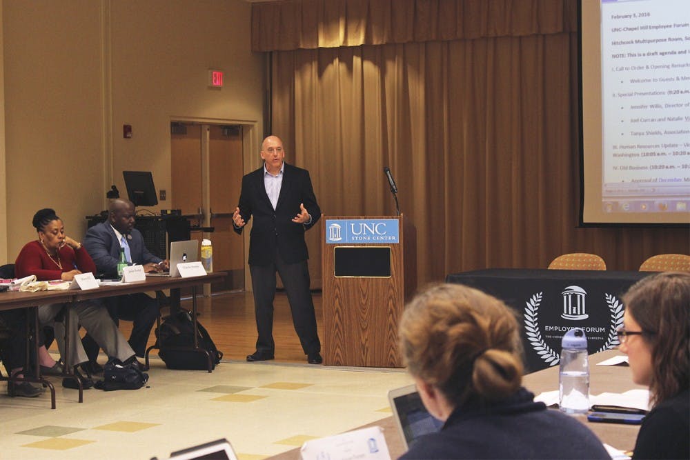 Joel Curran, the Vice Chancellor of Communications and Public Affairs, gave a special presentation at the Employee Forum at the Sonja H. Stone Center on Wednesday. 