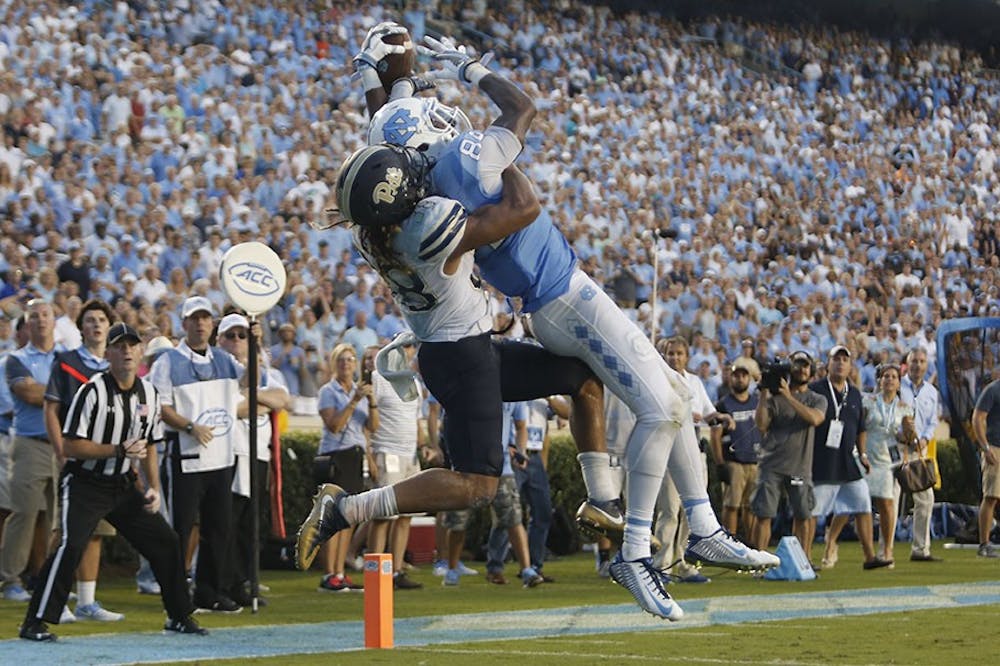 UNC wide receiver Bug Howard catches the game winning touchdown with two seconds remaining in regulation against Pittsburgh.