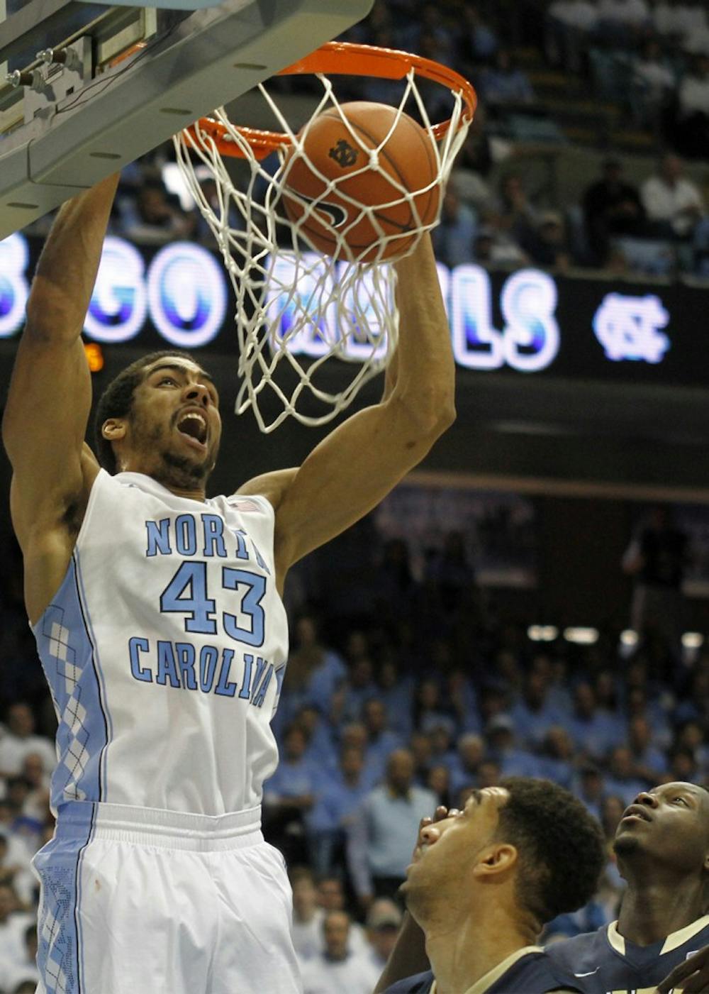 UNC forward James Michael McAdoo (43) delivers a huge dunk in the second half. McAdoo finished with 24 points. 