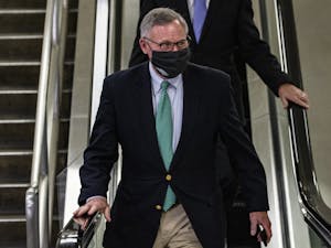 Sen. Richard Burr, R-N.C., walks through the Senate subway at the conclusion of former President Donald Trump's second impeachment trial on Saturday, Feb. 13, 2021, in Washington, D.C. The Senate voted, 57-43, to acquit Trump, with Burr and six other Republicans voting to convict the former president. Photo courtesy of Samuel Corum/Getty Images/TNS.