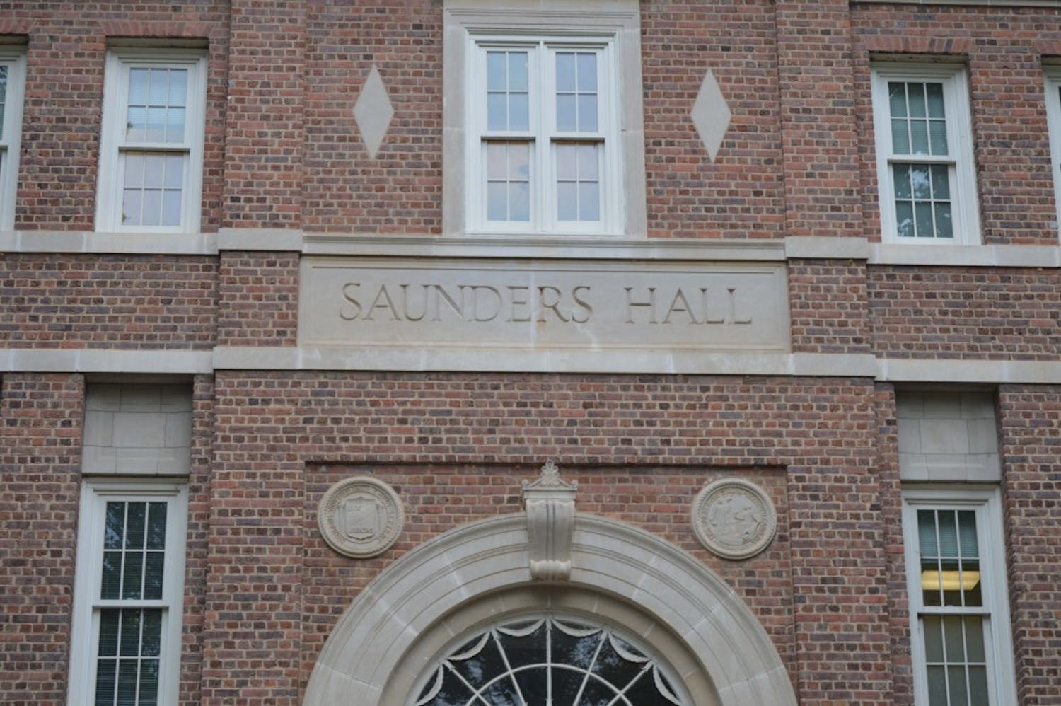 One side of the recently renamed Carolina Hall still reads "Saunders Hall."