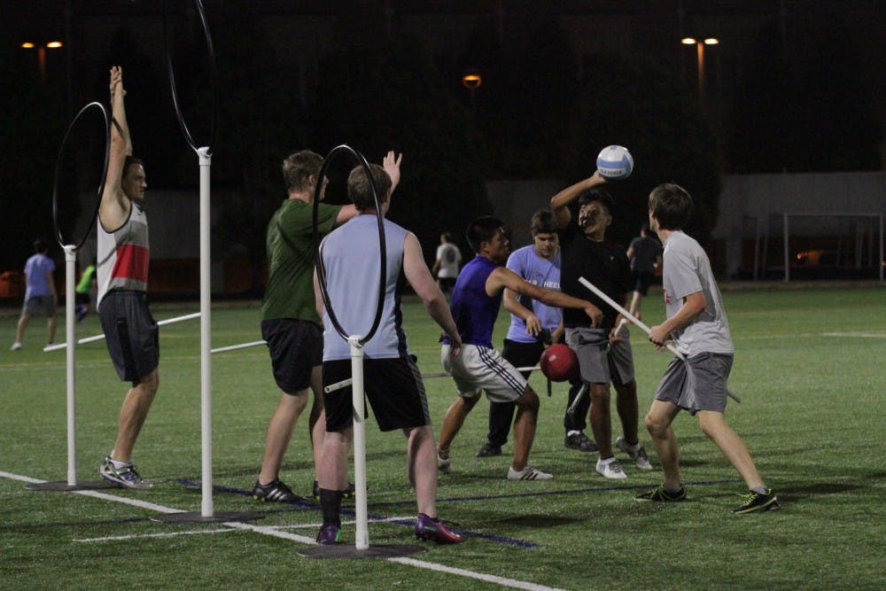 UNC students prepare for upcoming Quidditch matches by practicing on Wednesday night at Hooker fields. 