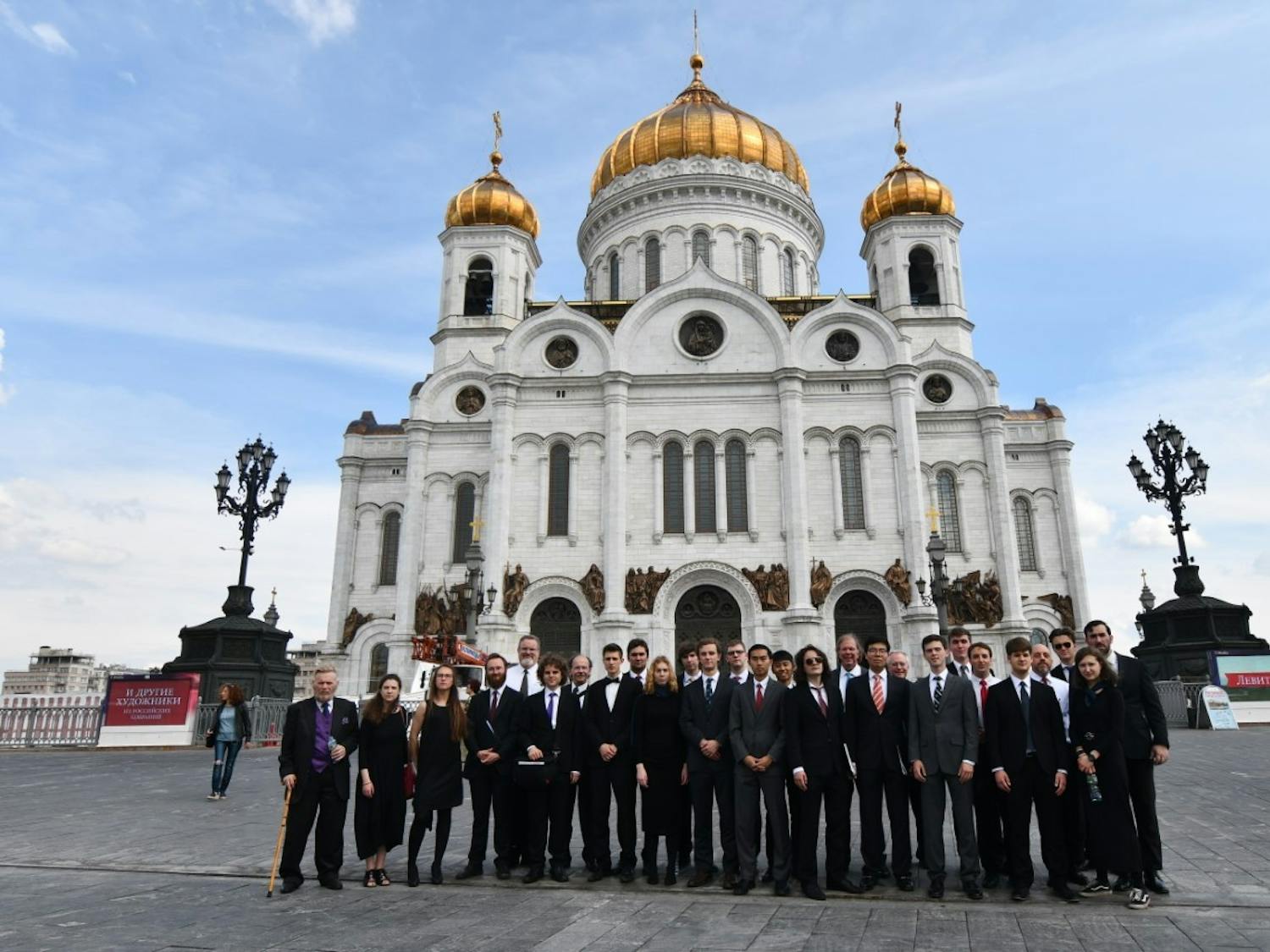The Yale Russian Chorus at the Cathedral of Christ the Savior in Moscow. Photo courtesy of the Yale Russian Chorus.&nbsp;