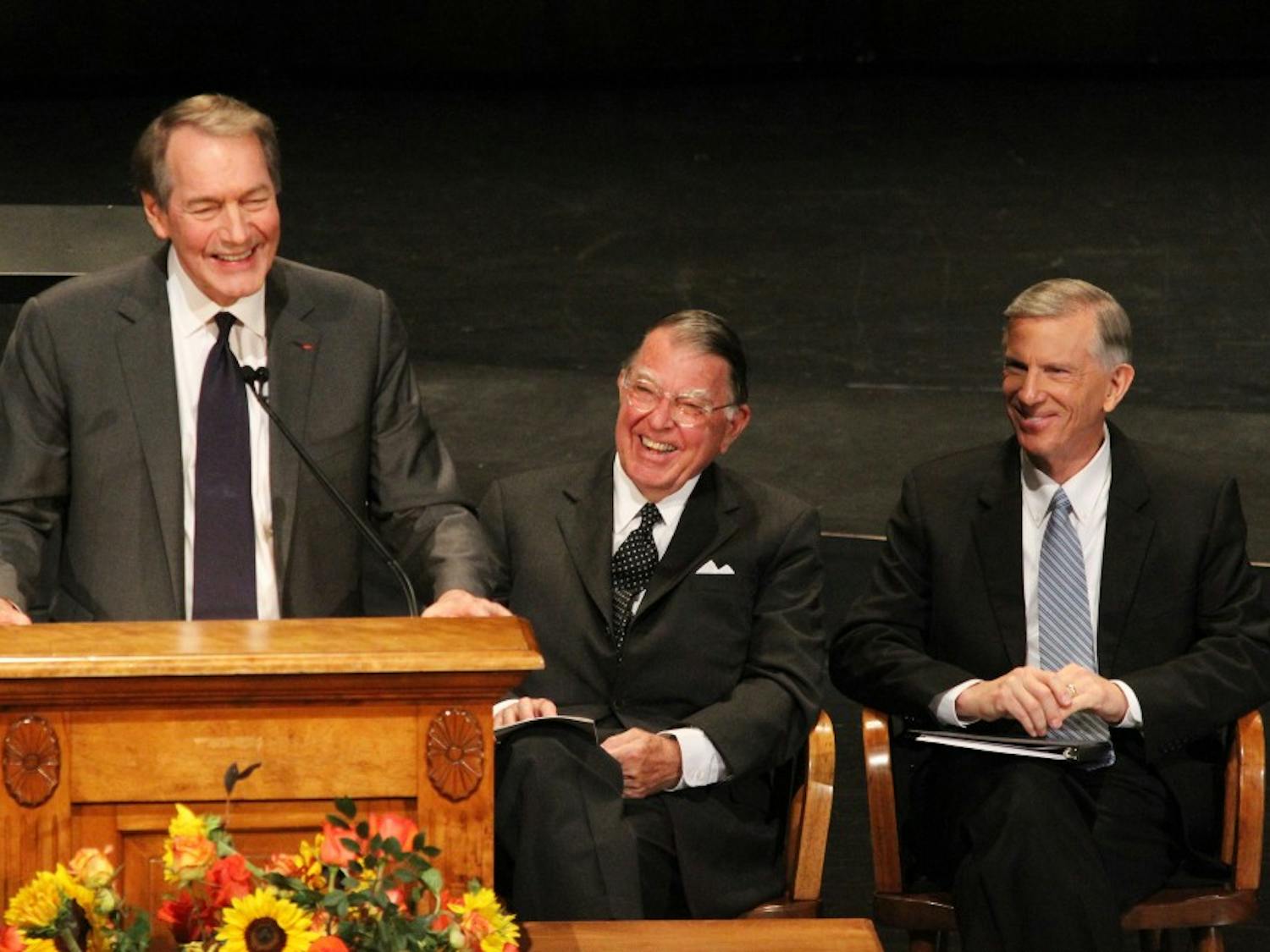 	Charlie Rose, anchor on CBS This Morning, speaks at Bill Friday&#8217;s memorial service on Wednesday morning.