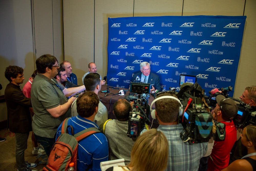 UNC football head coach Mack Brown speaks during the 2022 ACC Football Kickoff at The Westin Charlotte in Charlotte, N.C. on Thursday, July 21, 2022. 