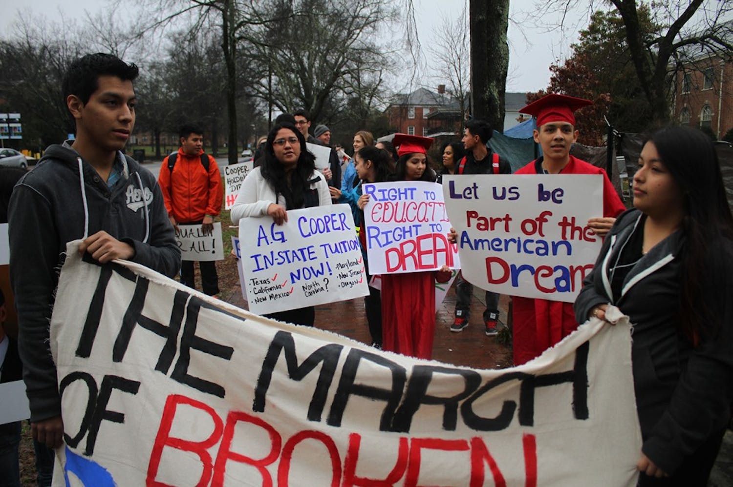 Protesters gathered on Franklin Street for the March of Broken Dreams, the starting point of an 8 hour trek to Raleigh, NC.  The demonstration took place in an effort to bring light to the law that prevents children who were brought to the United States illegally from receiving in-state tuition in college.