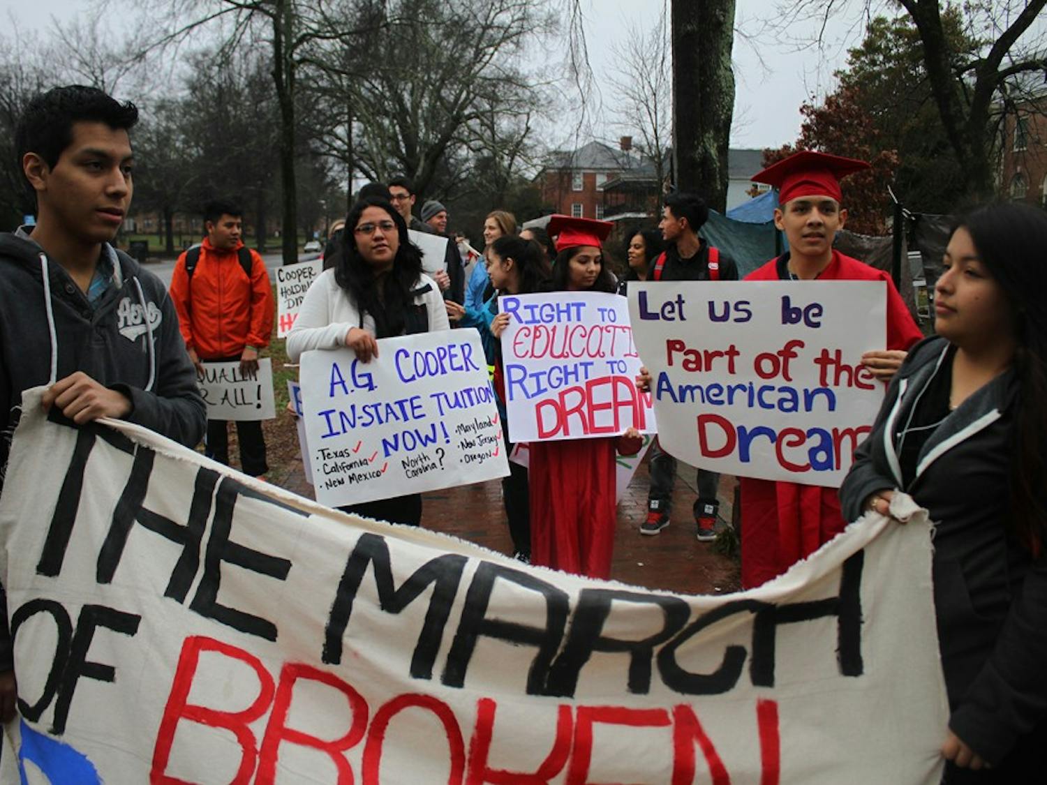 Protesters gathered on Franklin Street for the March of Broken Dreams, the starting point of an 8 hour trek to Raleigh, NC.  The demonstration took place in an effort to bring light to the law that prevents children who were brought to the United States illegally from receiving in-state tuition in college.