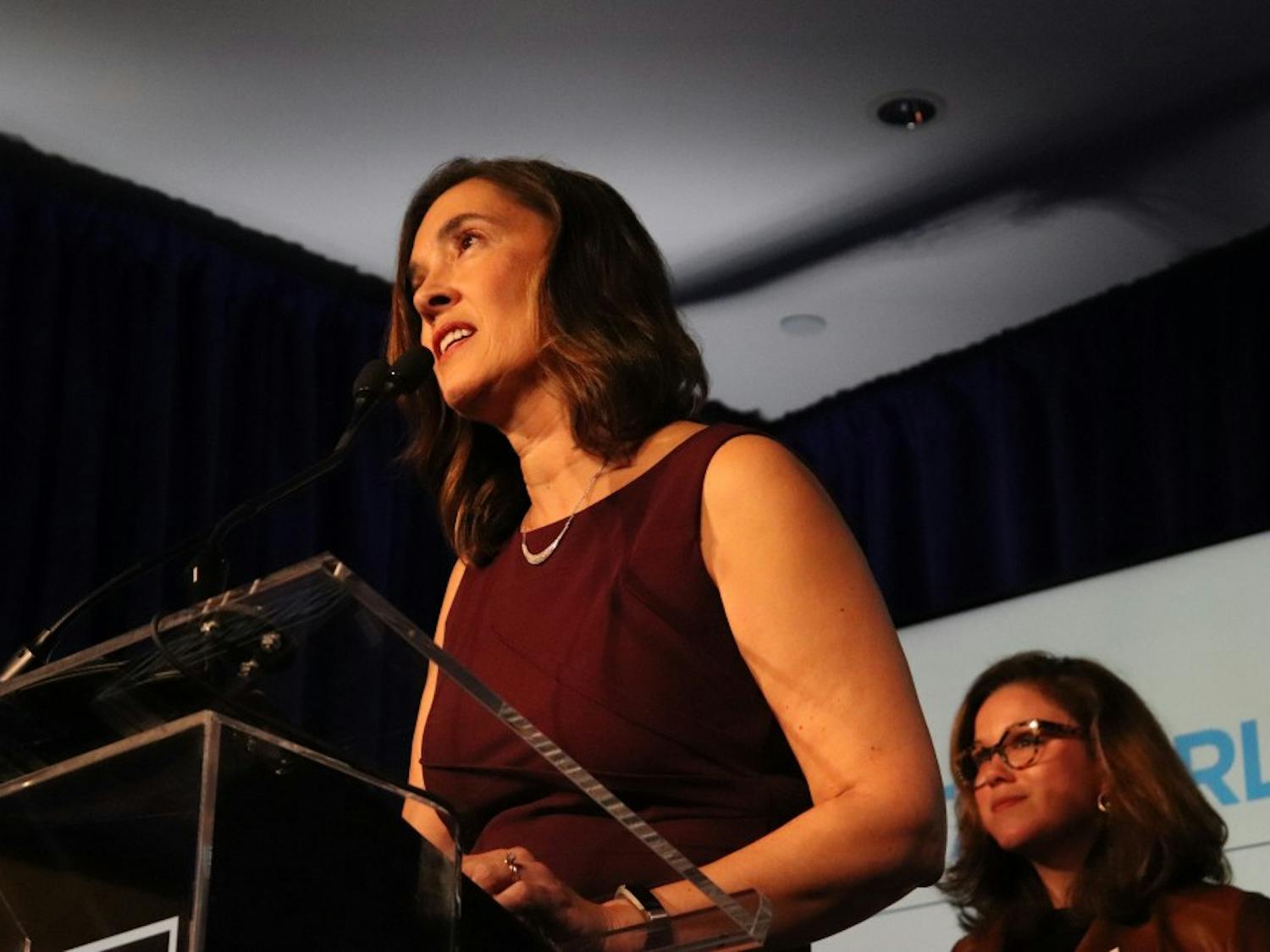 N.C. Supreme Court Associate Justice-Elect Anita Earls delivers her acceptance speech at the election night party for the Democratic Party on Tuesday, Nov. 6, 2018 at the N.C. Democratic headquarters in Raleigh.&nbsp;