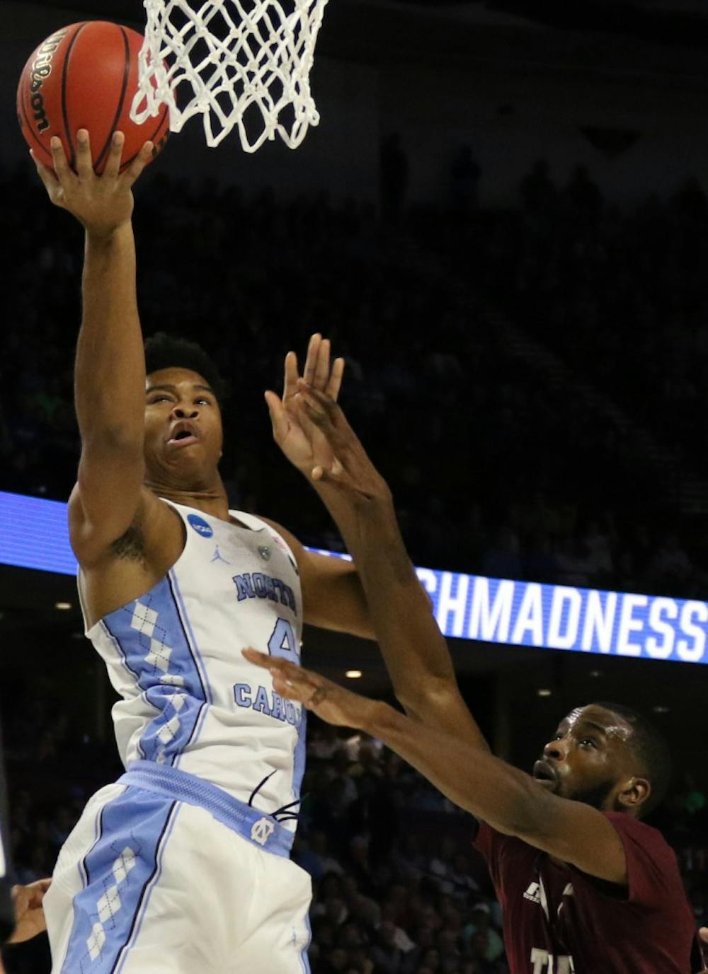 North Carolina forward Isaiah Hicks (4) rises for a lay in against Texas Southern in the first round of the NCAA Tournament in Greenville on Friday.