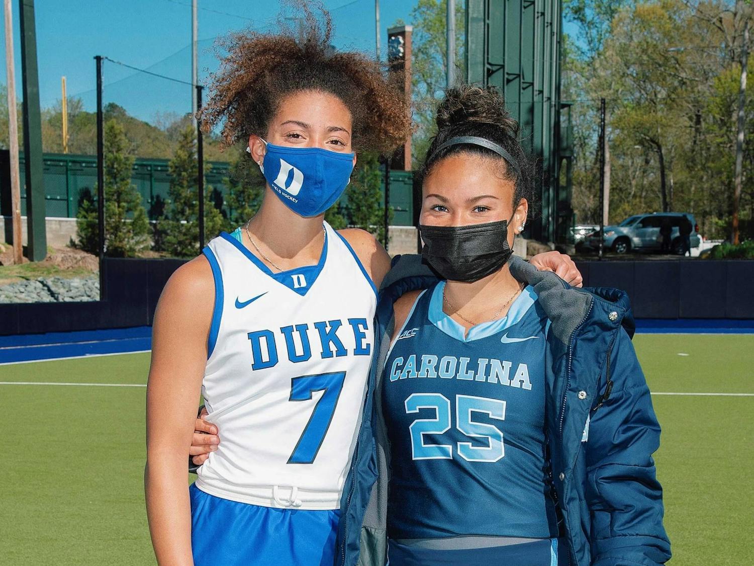 UNC field hockey player Courtnie Williamson (right) and Duke field hockey player Darcy Bourne (left) founded "Beyond Our Game" in February 2021 to help minority athletes in creating careers after college. Photo courtesy of Courtnie Williamson.