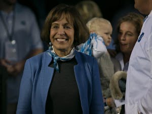 Chancellor Carol Folt attends the UNC football game against Virginina Tech on Saturday, Oct. 13, 2018 in Kenan Memorial Stadium. Folt announced that she will be stepping down from her position as chancellor in an email sent to the University community on Monday, Jan. 14, 2018.