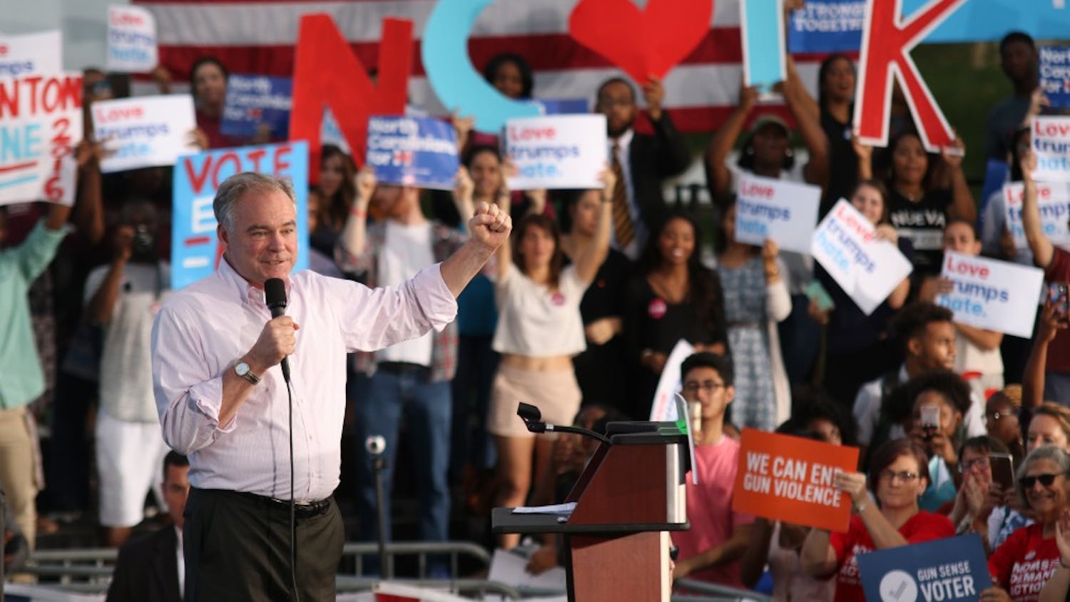 Democratic vice presidential nominee Tim Kaine led a rally at North Carolina Central University Thursday afternoon to promote early voting.