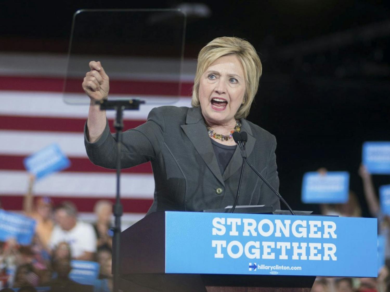 Presumptive Democratic Presidential Nominee Hillary Clinton spoke in the North Carolina State Fair Grounds Exhibition Center on Wednesday, June 22.