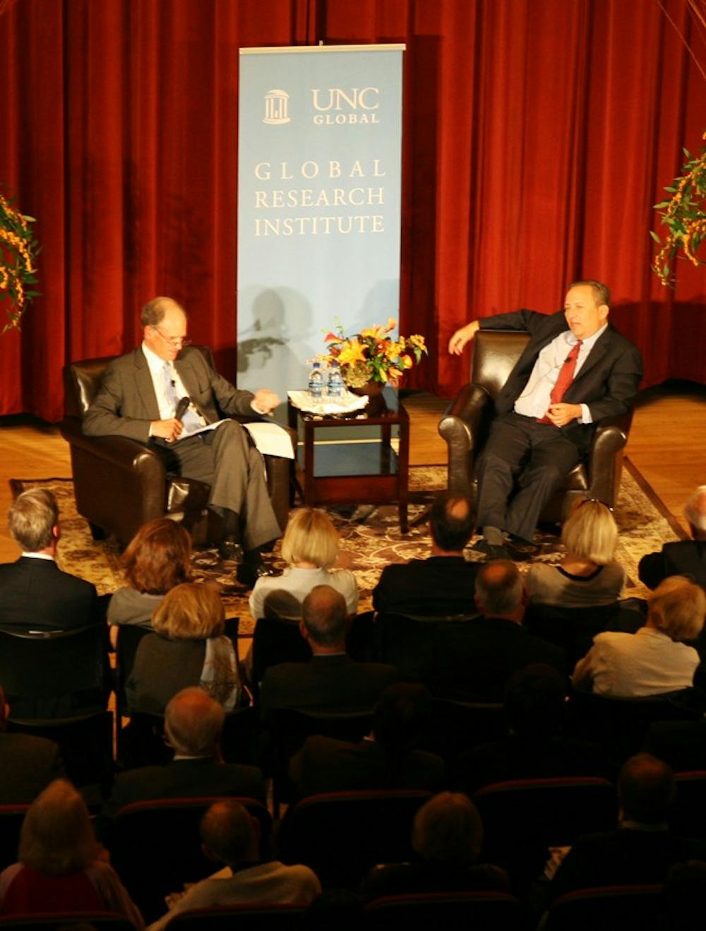 Larry Summers (right) answers questions about the economy, health care and politics from Bill Harrison Jr. at the FedEx Center on Thursday.

_“It is very clear if you look that we have been through the valley and we are past the low point of the valley.”_

*Larry summers, director, national economic council *
