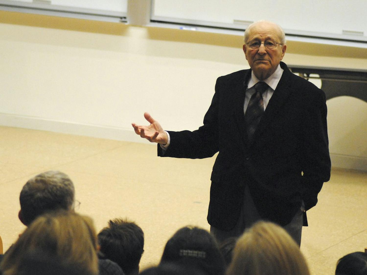 Irving Roth tells of his survival during the Holocaust Monday evening. 