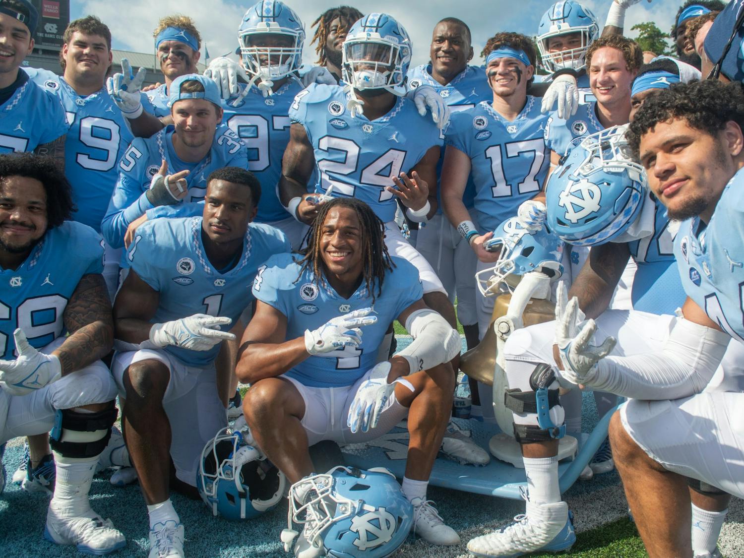 In the Battle for the Victory Bell, the North Carolina football team shut down Duke in a 38-7 win. The victory gave the Tar Heels their third consecutive victory in the rivalry, and the 11th in a row for Mack Brown against the Blue Devils. The offense was led by sophomore receiver Josh Downs, who finished with 168 yards and a touchdown. Defensively, the Tar Heels contained Duke and scored its first defensive touchdown of the season.