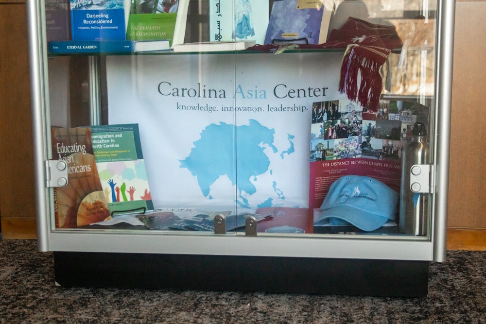 A Carolina Asia Center display is pictured in the FedEx Global Center on Feb. 14, 2023. Carolina Asia Center works with students and faculty as part of the Bring Southeast Asia Home initiative as a result of a $900,000 grant to the Carolina Asia Center from the Henry Luce Foundation.
