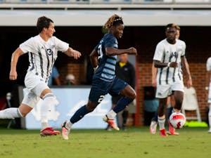 UNC sophomore midfielder/forward Ernest Bawa (20) chases after the ball at the UNC v. Georgia Southern game at Dorrance Field on Sept. 3.