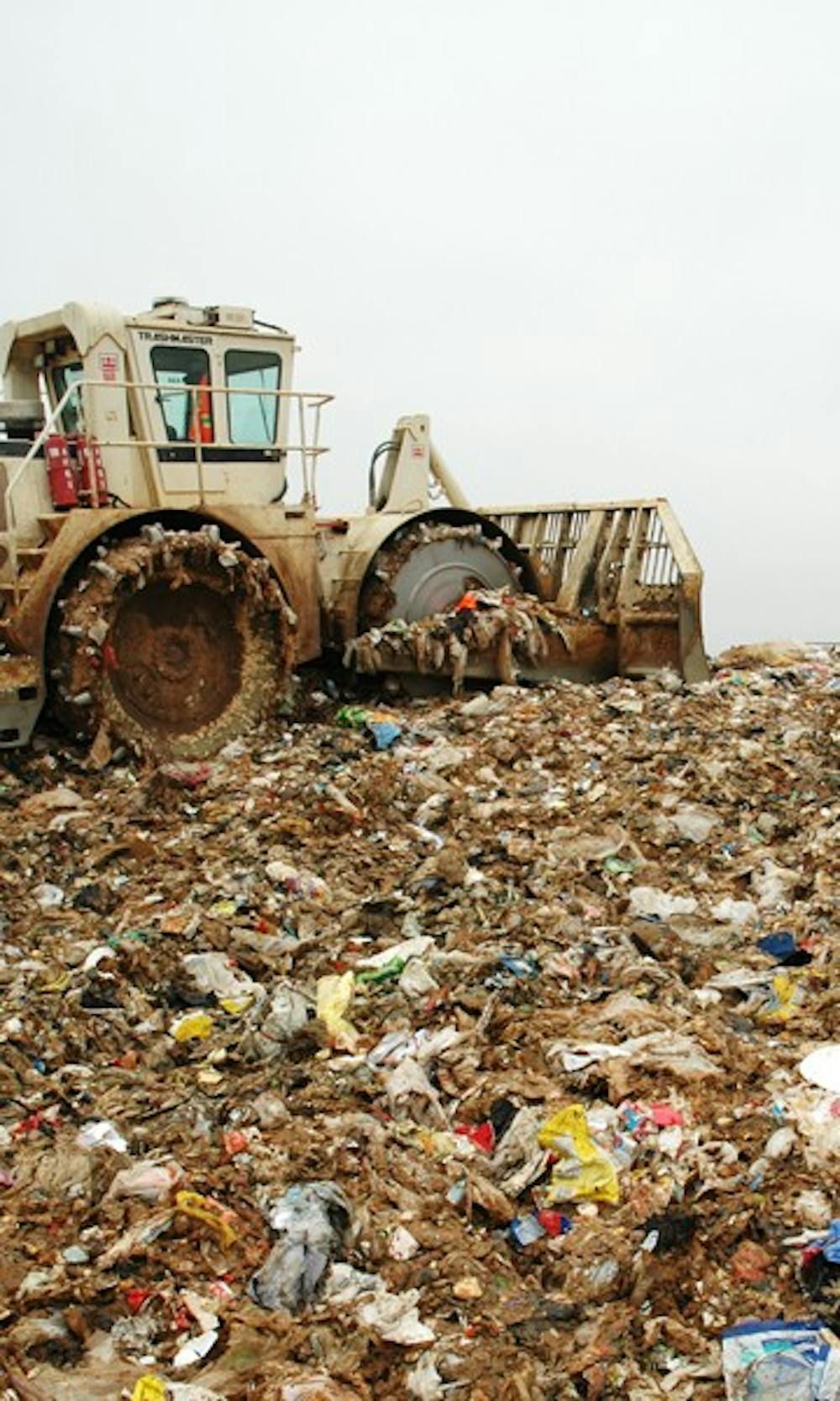 A trash compactor sits idle at the Orange County Landfill in February on Eubanks Road. DTH/Ben Pierce